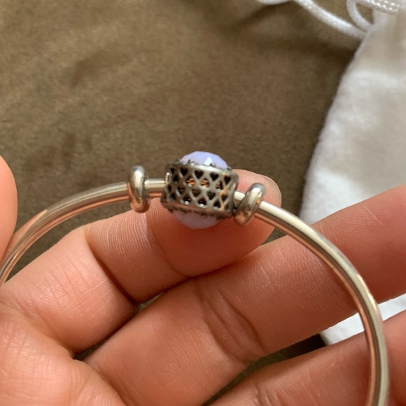 Pandora Open Bangle Charm Bracelet w/ 1 Pandora Charms & 2 Pandora Stoppers EUC - Picture 7 of 16